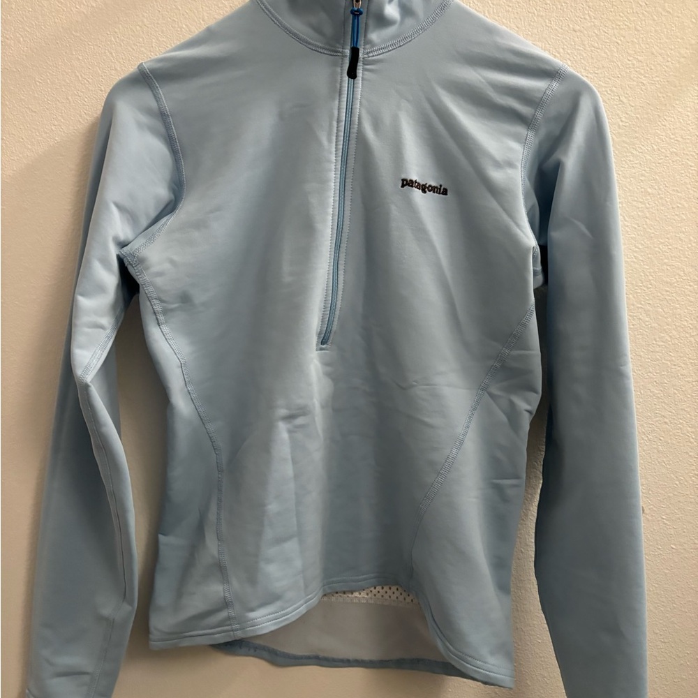 Patagonia Sky Blue Quarter-Zip Pullover for biking